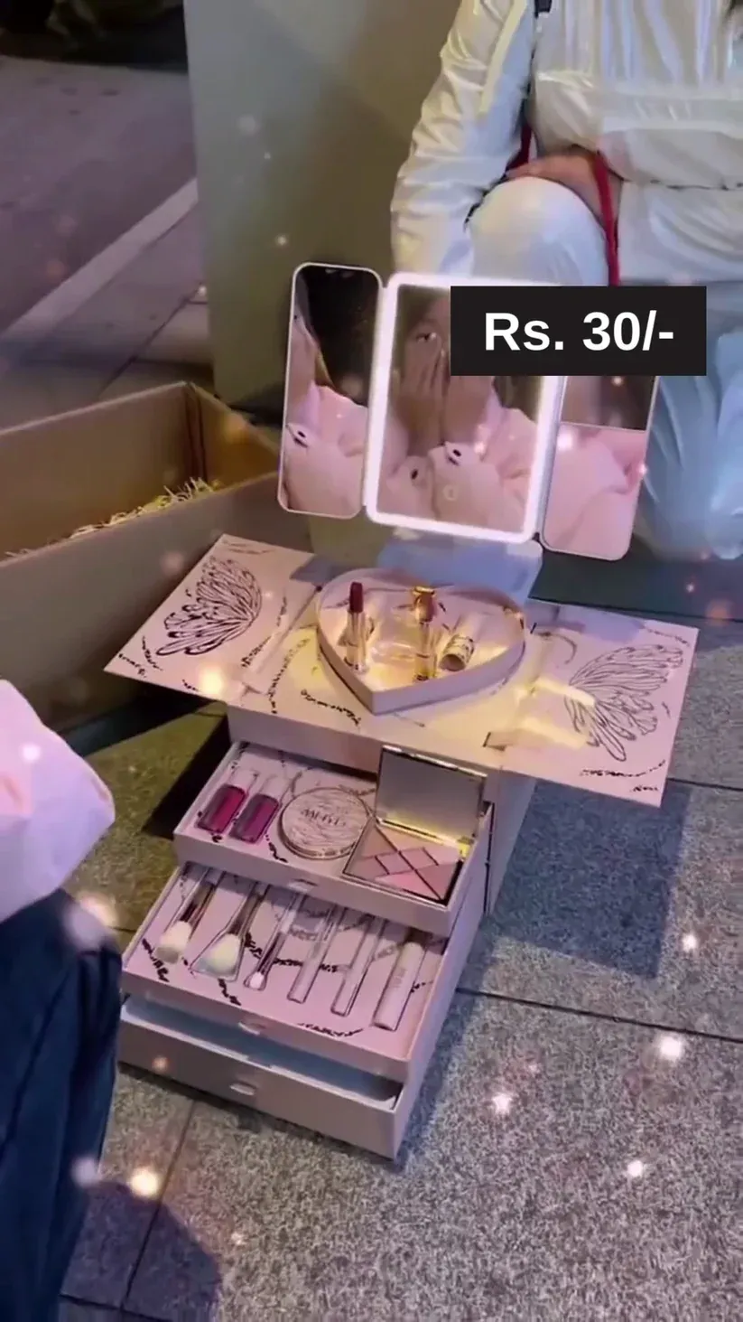 All-in-One Makeup Gift Box with LED Foldable Mirror